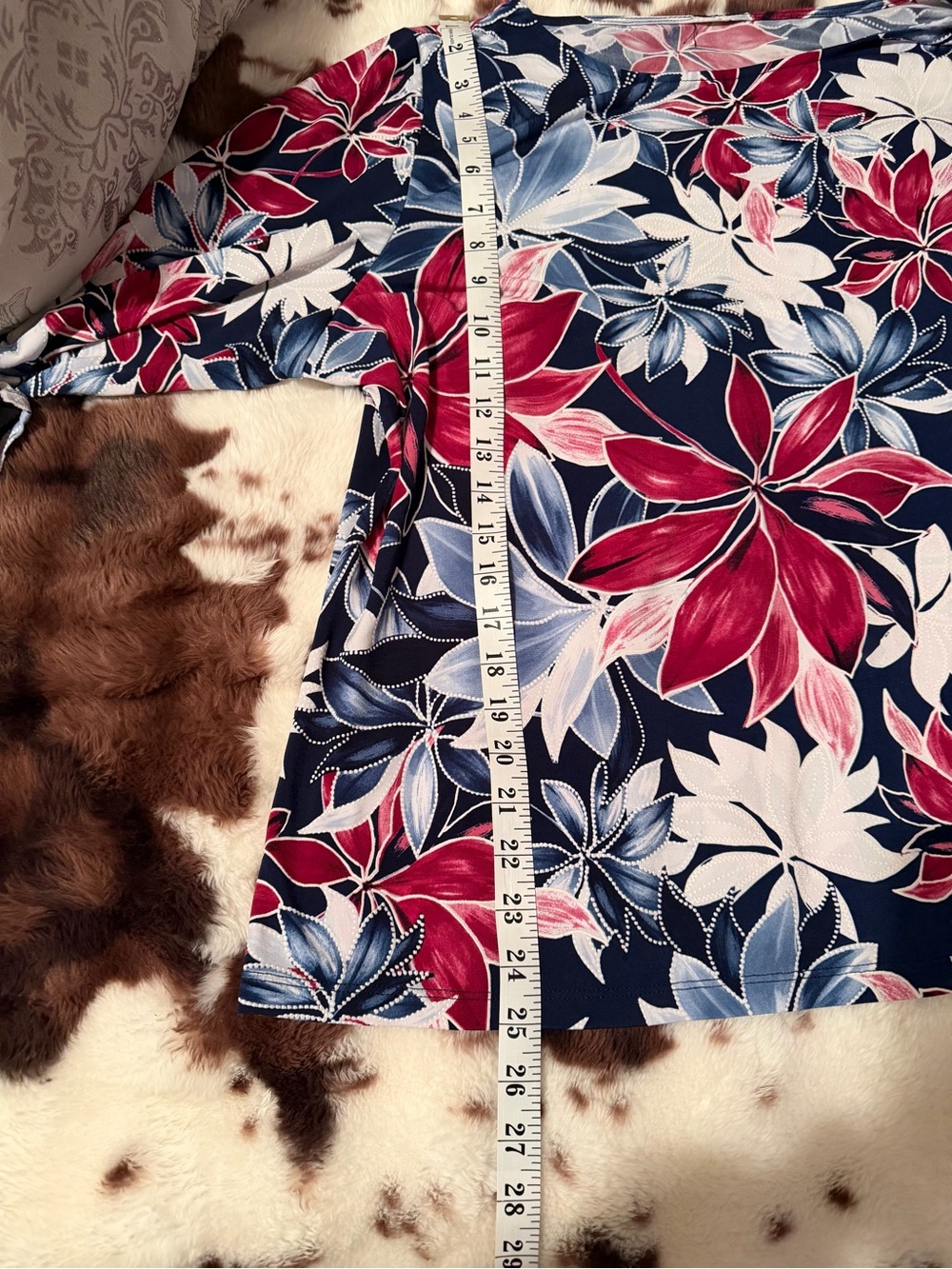Women’s Navy Floral Boatneck Top with Pink and Light Blue Accents - Picture 3 of 3